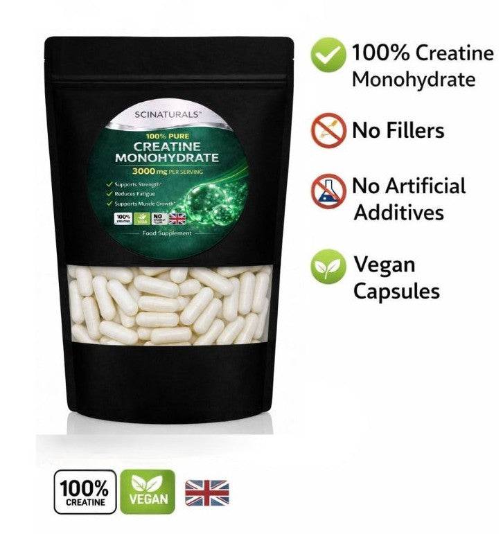 Creatine Monohydrate Capsules 3000 mg per serving - Strength, Performance & Muscle and Cognitive Support