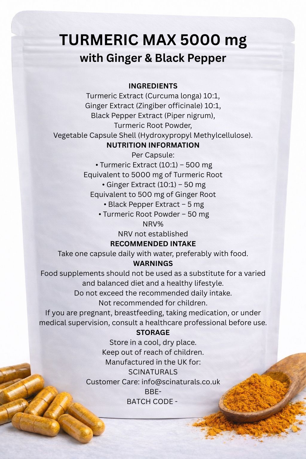 Turmeric Max 5000mg High Strength Extract with Ginger & Black pepper -Vegan Capsules