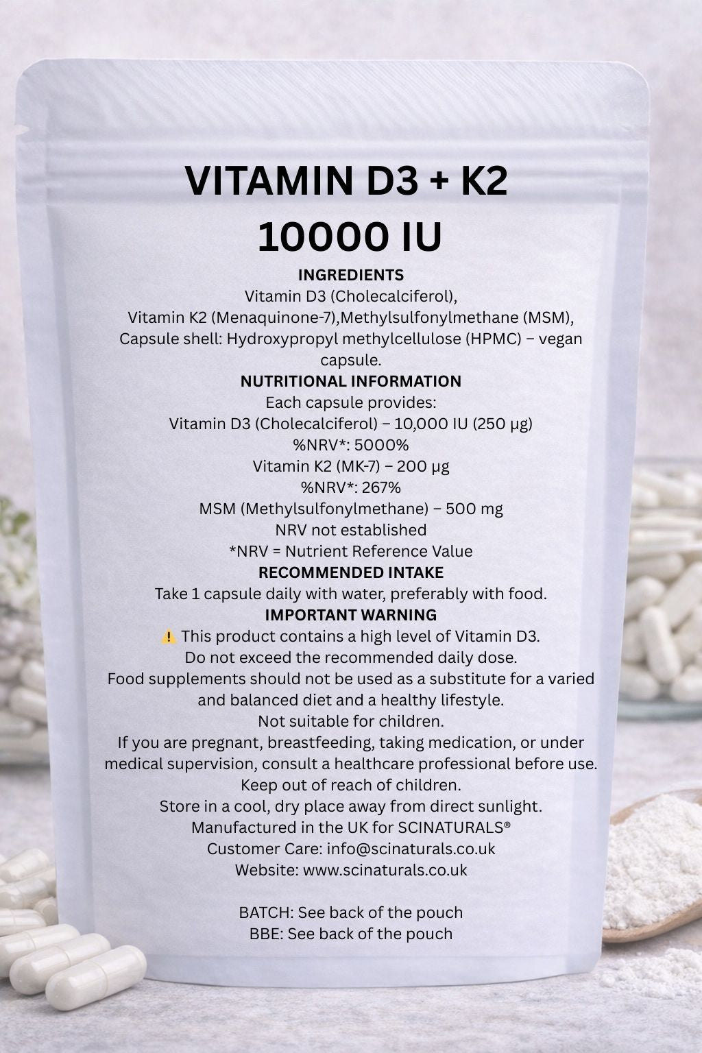 Vitamin D3 10,000 IU + K2 MK-7 200µg Capsules | High Strength | UK Made |