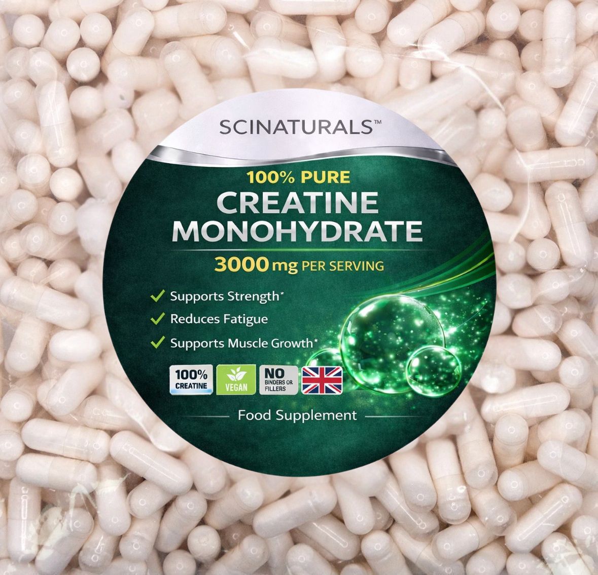 Creatine Monohydrate Capsules 3000 mg per serving - Strength, Performance & Muscle and Cognitive  Support