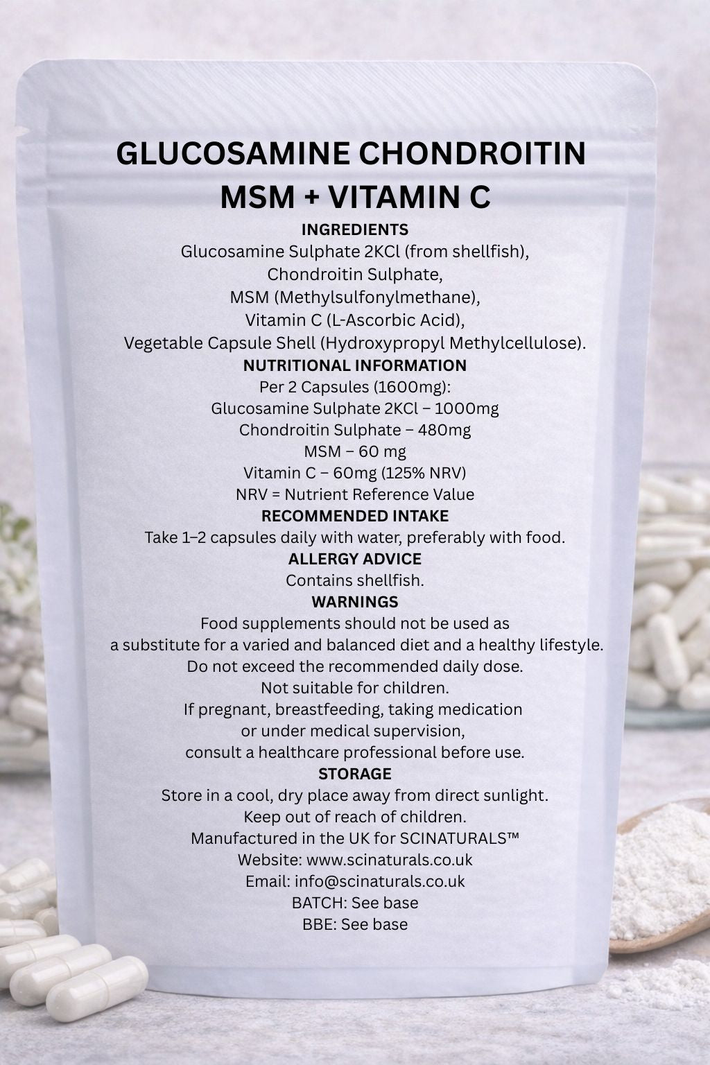 Glucosamine Chondroitin MSM and Vitamin C Complex Capsules 1600mg