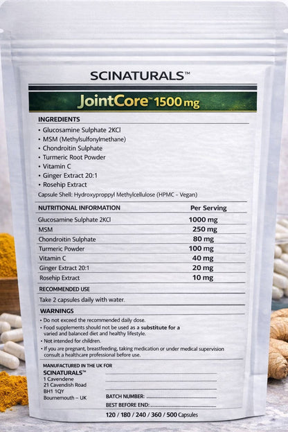 JointCore 1500 mg - Advanced Joint Support Complex with Glucosamine, Chondroitin MSM , Vitamin C, Turmeric Ginger & Rosehip