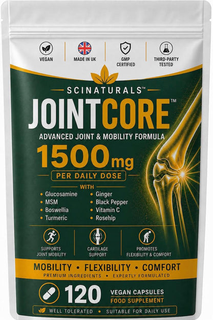 JointCore 1500 mg - Advanced Joint Support Complex with Glucosamine, Boswellia Extract 65%,MSM , Vitamin C, Turmeric Ginger & Rosehip