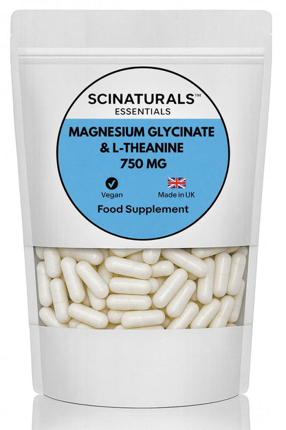 Magnesium Glycinate & L-Theanine 750mg Capsules – Calm, Sleep & Nervous System Support