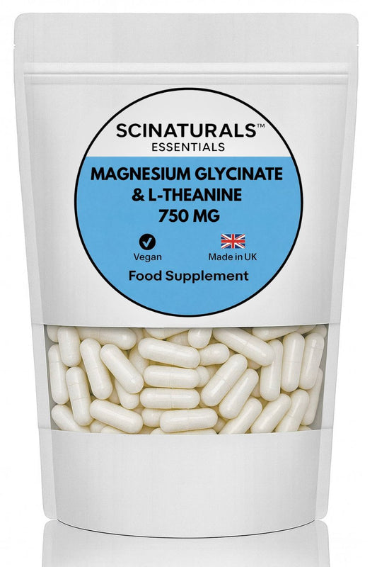 Magnesium Glycinate & L-Theanine 750mg Capsules – Calm, Sleep & Nervous System Support