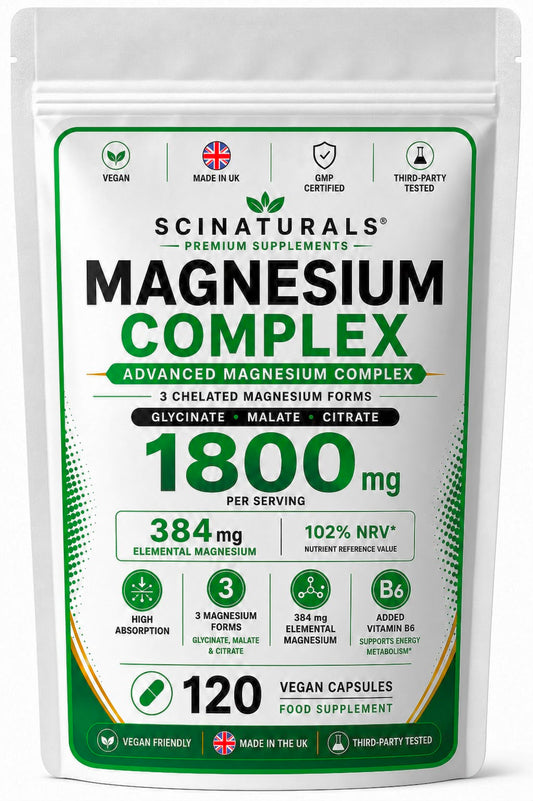 Triple Magnesium Complex (Glycinate + Malate + Citrate) 1800mg with Vitamin B6 | 120 Vegan Capsules |  |