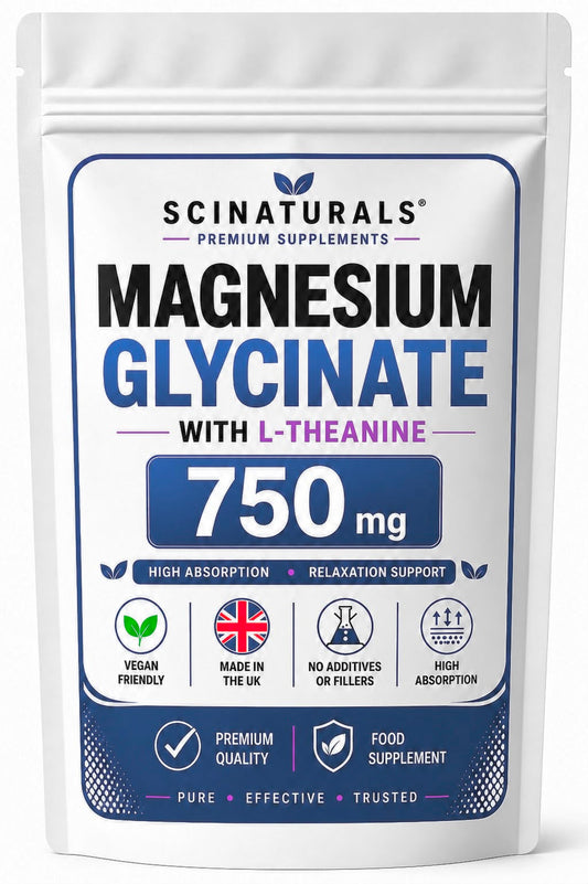 Magnesium Glycinate & L-Theanine 750mg Capsules – Calm, Sleep & Nervous System Support