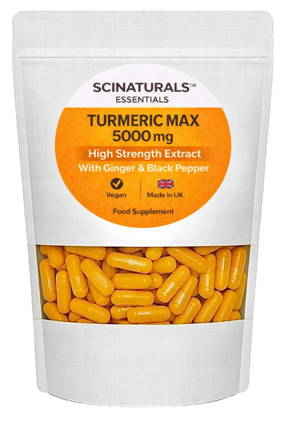 Turmeric Max 5000mg High Strength Extract with Ginger & Black pepper -Vegan Capsules