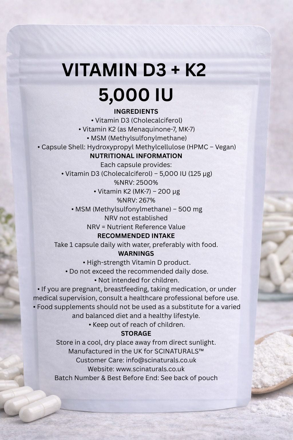 Vitamin D3 5000 IU + K2 MK-7 200µg Capsules | UK Made