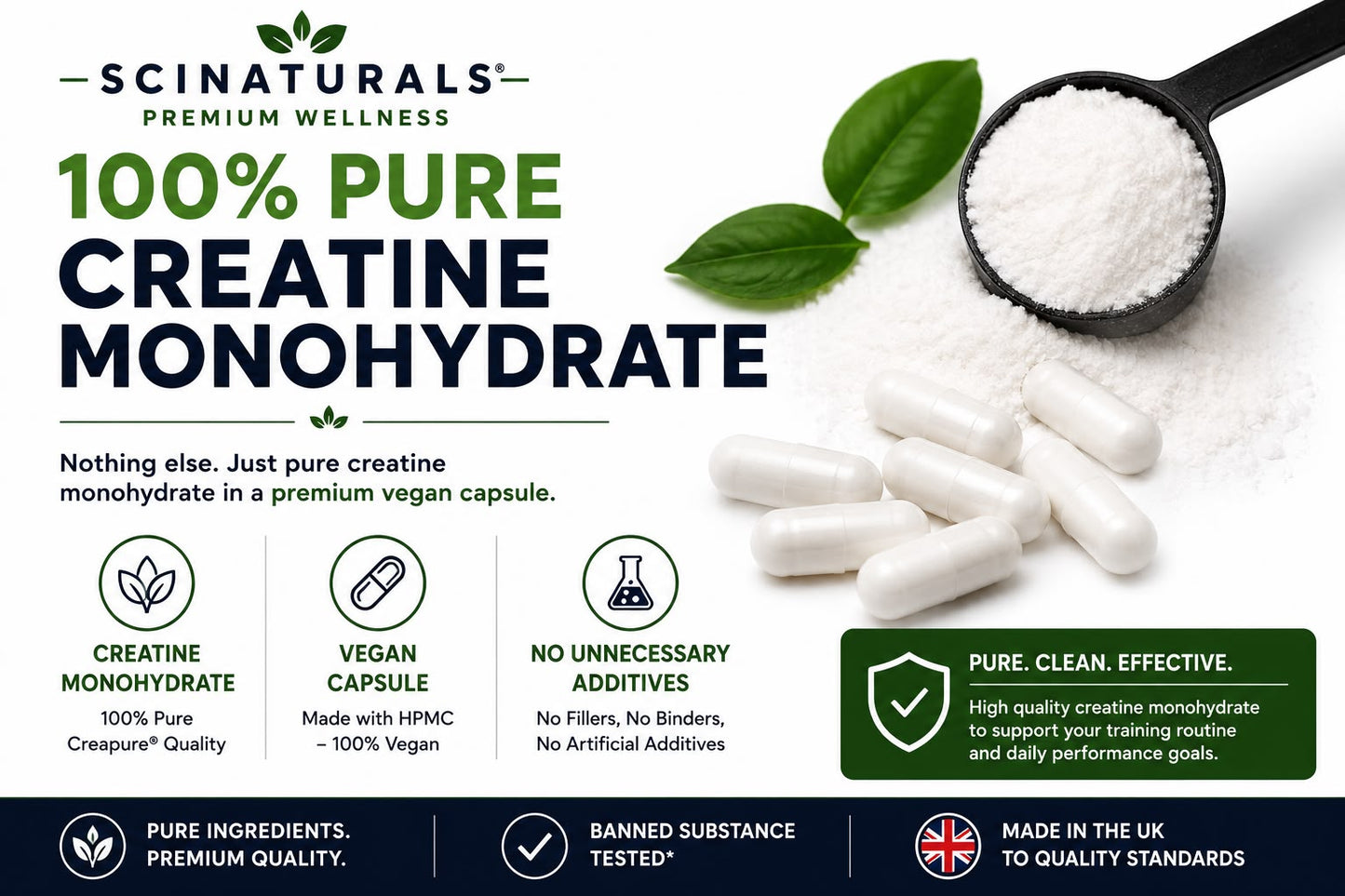 Creatine Monohydrate Capsules 3000 mg per serving - Strength, Performance & Muscle and Cognitive  Support