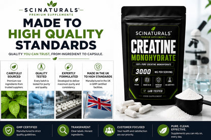 Creatine Monohydrate Capsules 3000 mg per serving - Strength, Performance & Muscle and Cognitive  Support
