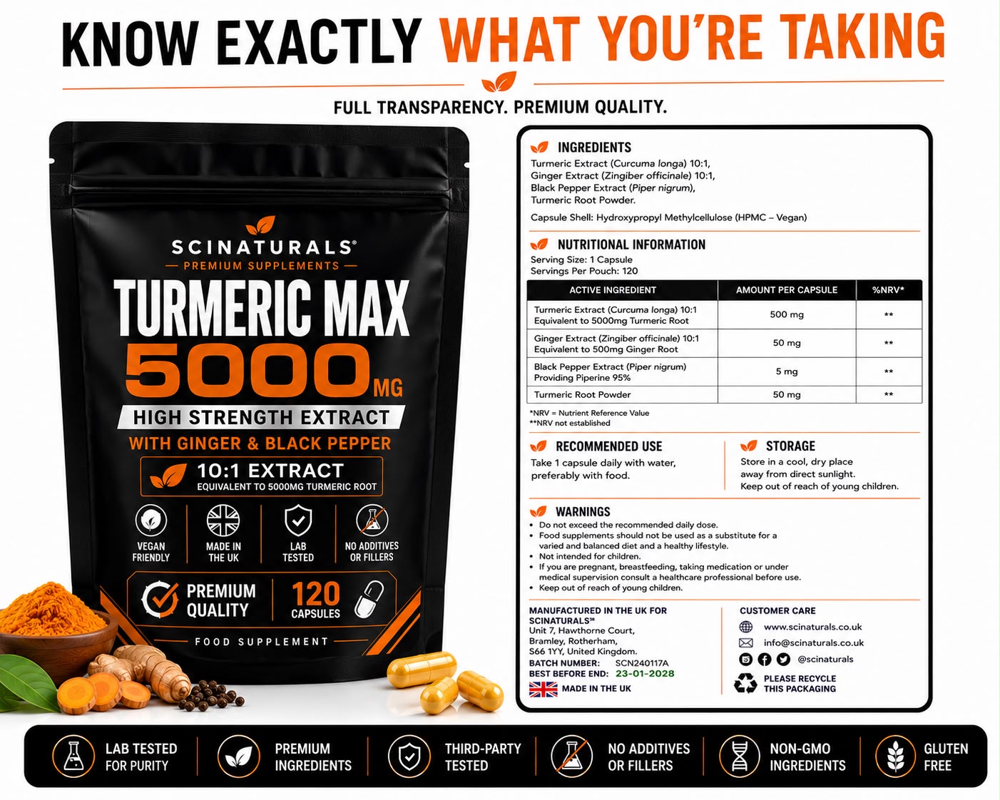 Turmeric Max 5000mg High Strength Extract with Ginger & Black pepper -Vegan Capsules