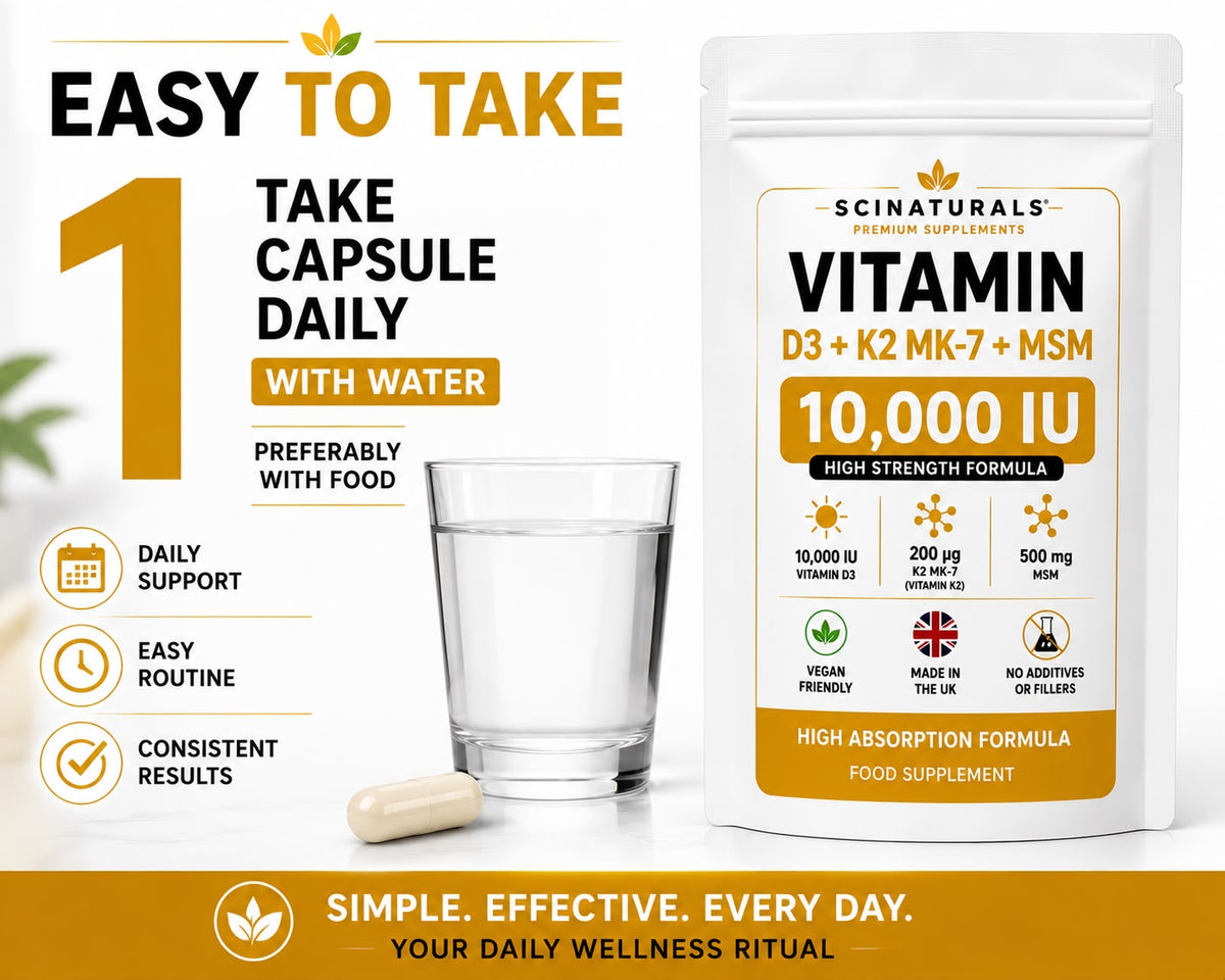 Vitamin D3 10,000 IU + K2 MK-7 200µg Capsules | High Strength | UK Made |
