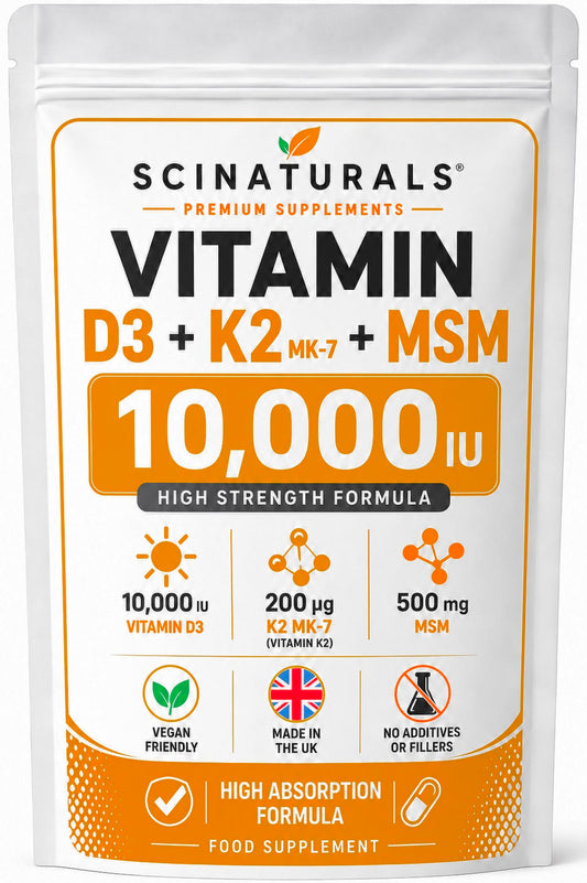 Vitamin D3 10,000 IU + K2 MK-7 200µg Capsules | High Strength | UK Made |
