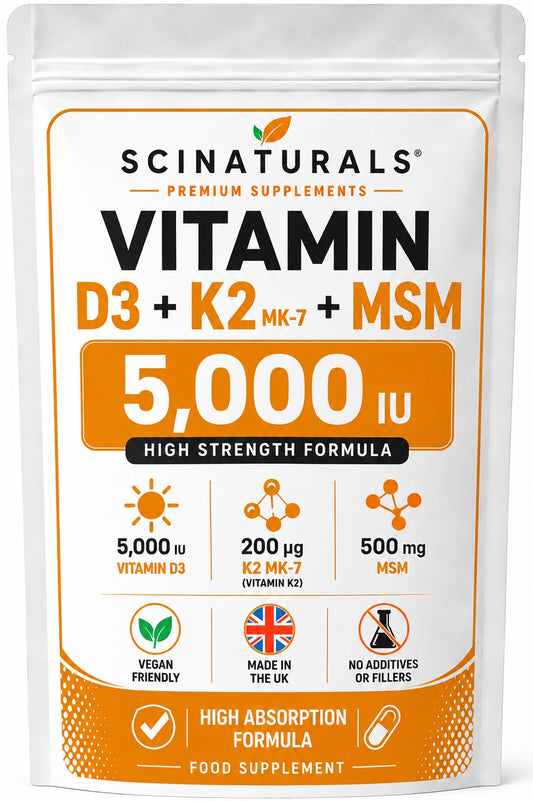 Vitamin D3 5000 IU + K2 MK-7 200µg Capsules | UK Made