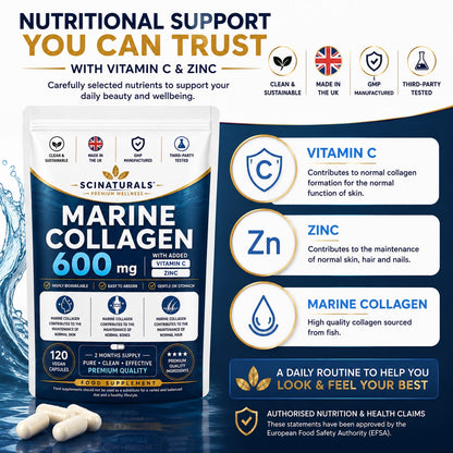 Hydrolysed Type 1 Marine Collagen 600mg with Vitamin C & Zinc