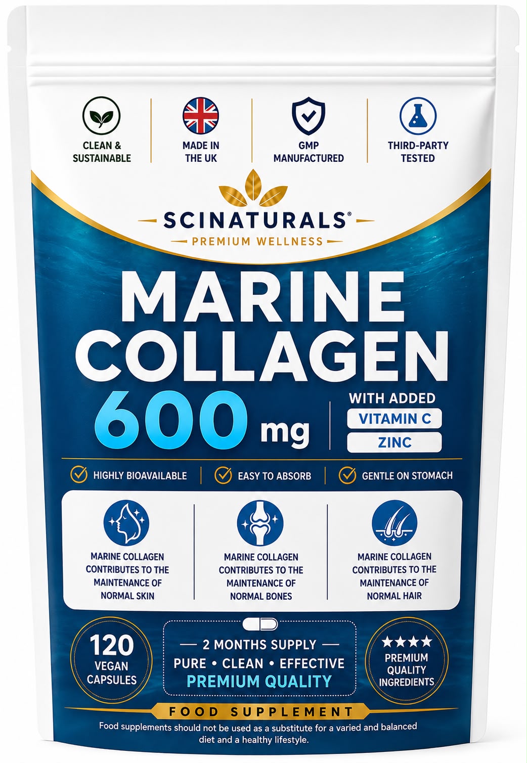 Hydrolysed Type 1 Marine Collagen 600mg with Vitamin C & Zinc