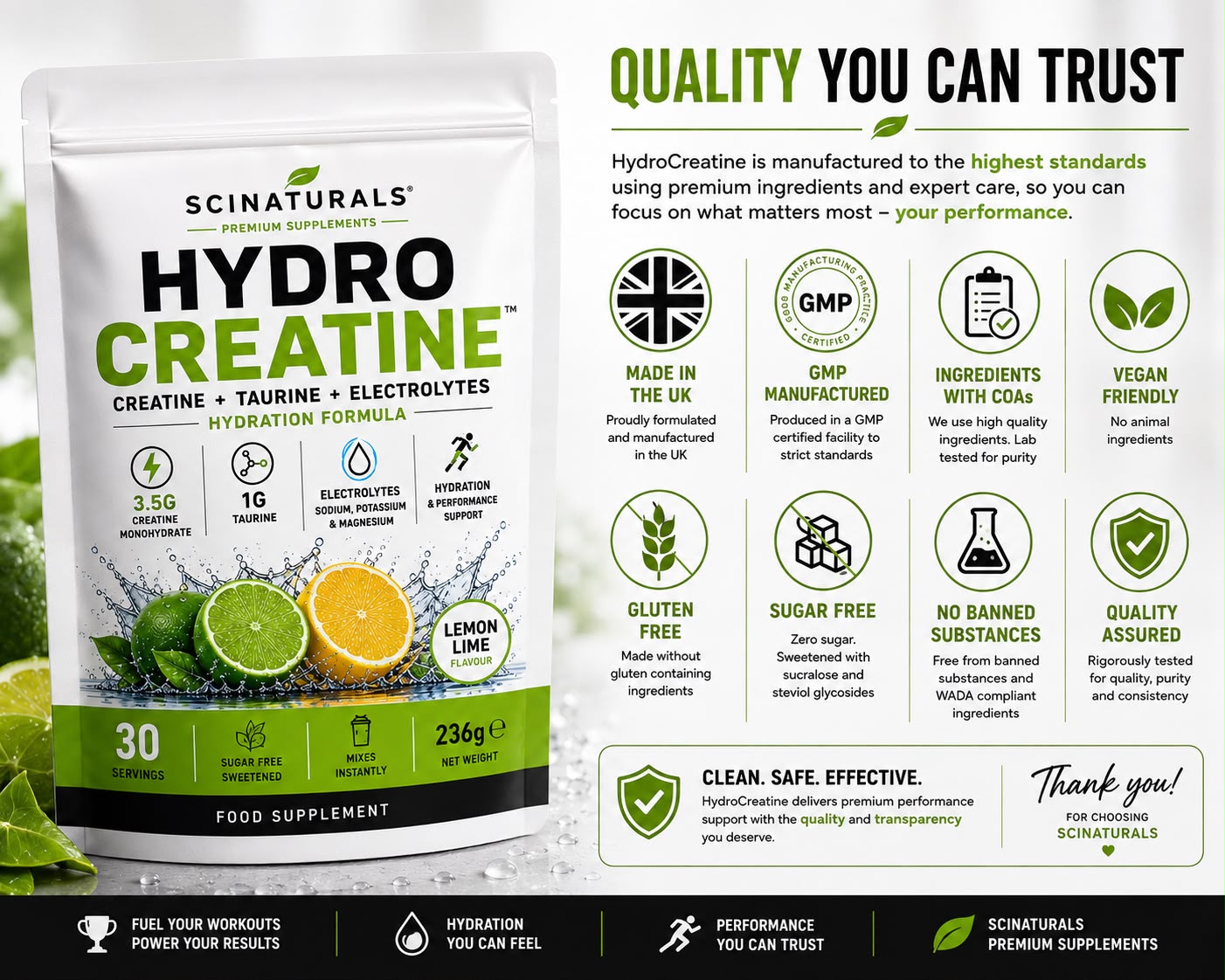 HydroCreatine – Creatine + Taurine + Electrolytes | Lemon Lime | 30 Servings