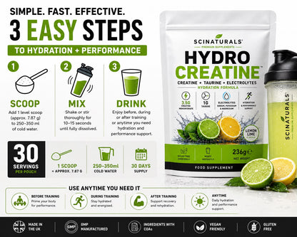 HydroCreatine – Creatine + Taurine + Electrolytes | Lemon Lime | 30 Servings