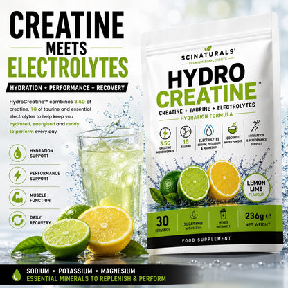 HydroCreatine – Creatine + Taurine + Electrolytes | Lemon Lime | 30 Servings