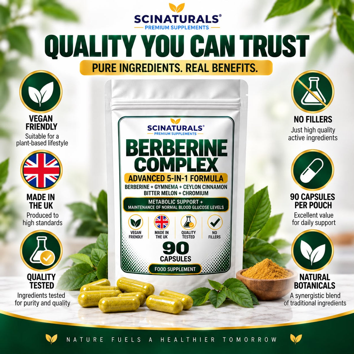 Berberine Complex 5-in-1 – Berberine, Gymnema, Ceylon Cinnamon, Bitter Melon & Chromium – 90 Capsules