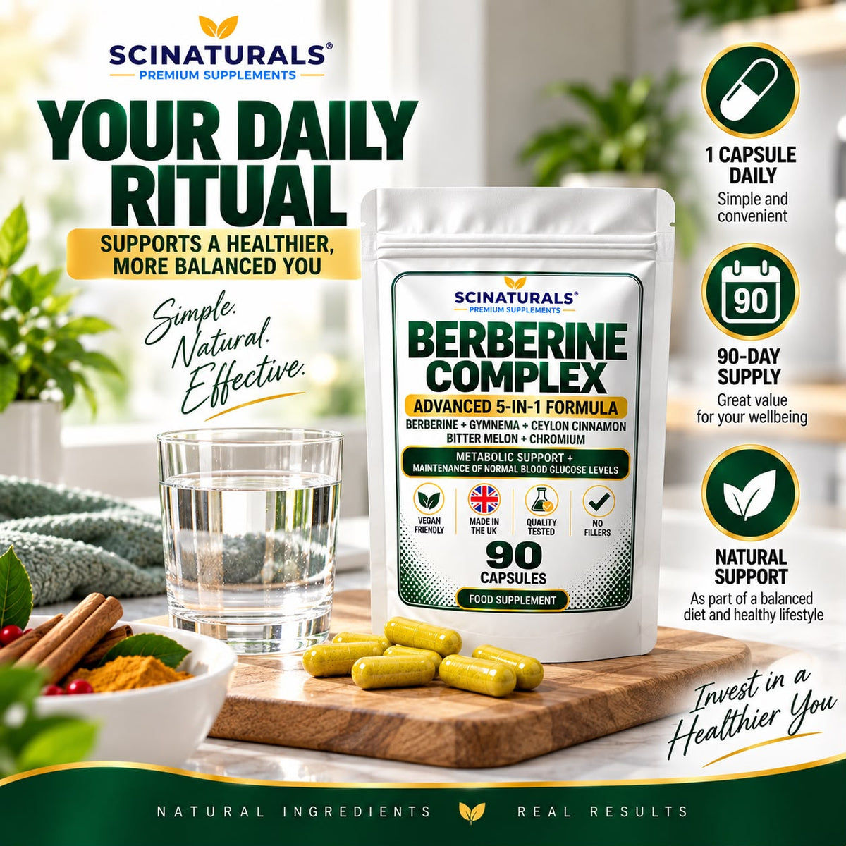 Berberine Complex 5-in-1 – Berberine, Gymnema, Ceylon Cinnamon, Bitter Melon & Chromium – 90 Capsules