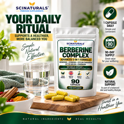 Berberine Complex 5-in-1 – Berberine, Gymnema, Ceylon Cinnamon, Bitter Melon & Chromium – 90 Capsules