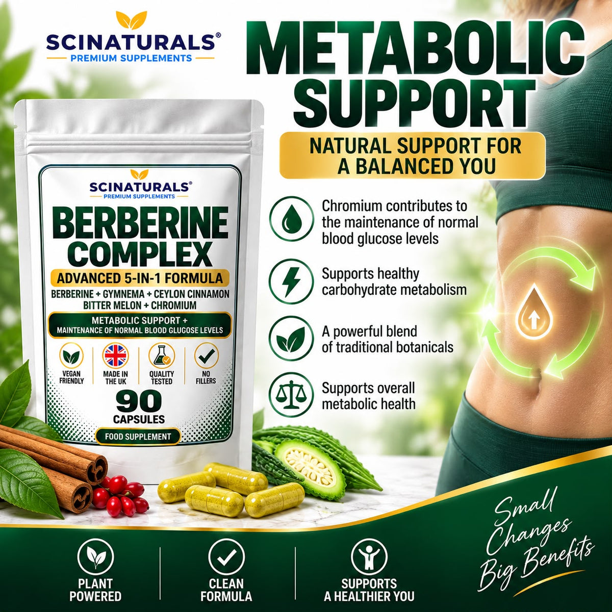 Berberine Complex 5-in-1 – Berberine, Gymnema, Ceylon Cinnamon, Bitter Melon & Chromium – 90 Capsules
