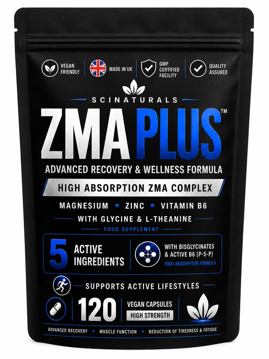 ZMA Plus Night Recovery – Magnesium Bisglycinate, Zinc & Vitamin B6 with L-Theanine & Glycine | 120 Vegan Capsules