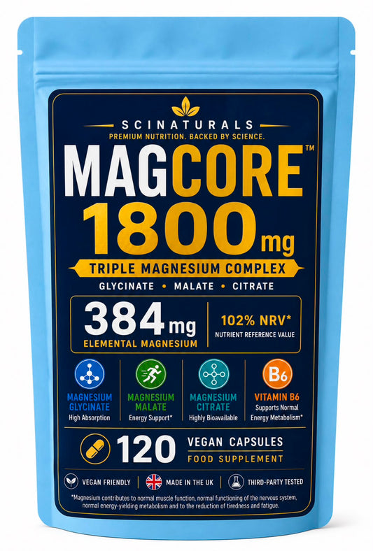 Triple Magnesium Complex (Glycinate + Malate + Citrate) 1800mg with Vitamin B6 | 120 Vegan Capsules | MAGCORE™ |