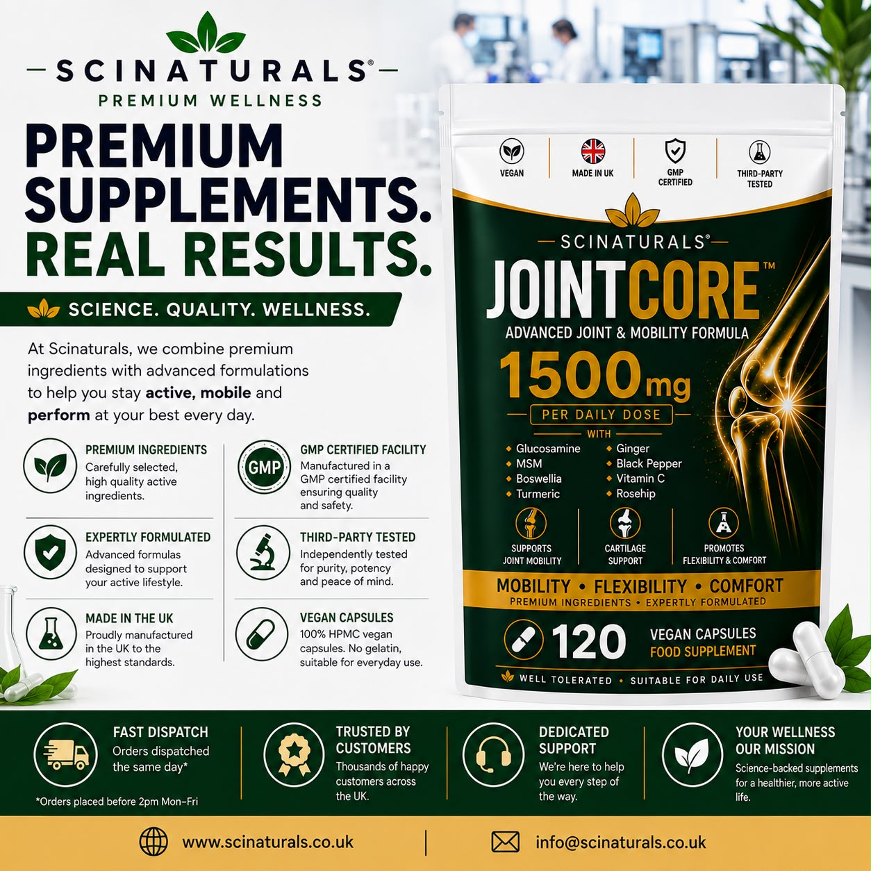 JointCore 1500 mg - Advanced Joint Support Complex with Glucosamine, Boswellia Extract 65%,MSM , Vitamin C, Turmeric Ginger & Rosehip