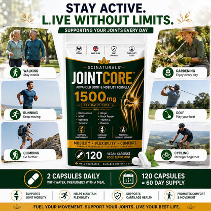 JointCore 1500 mg - Advanced Joint Support Complex with Glucosamine, Boswellia Extract 65%,MSM , Vitamin C, Turmeric Ginger & Rosehip
