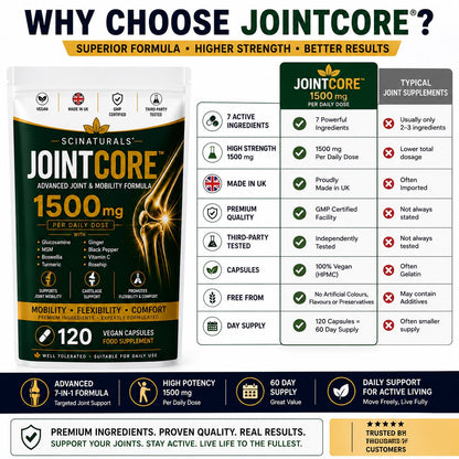JointCore 1500 mg - Advanced Joint Support Complex with Glucosamine, Boswellia Extract 65%,MSM , Vitamin C, Turmeric Ginger & Rosehip
