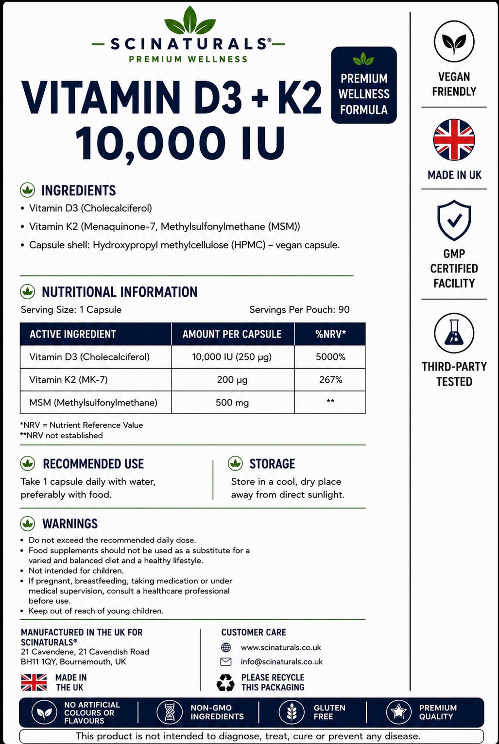 Vitamin D3 10,000 IU + K2 MK-7 200µg Capsules | High Strength | UK Made |