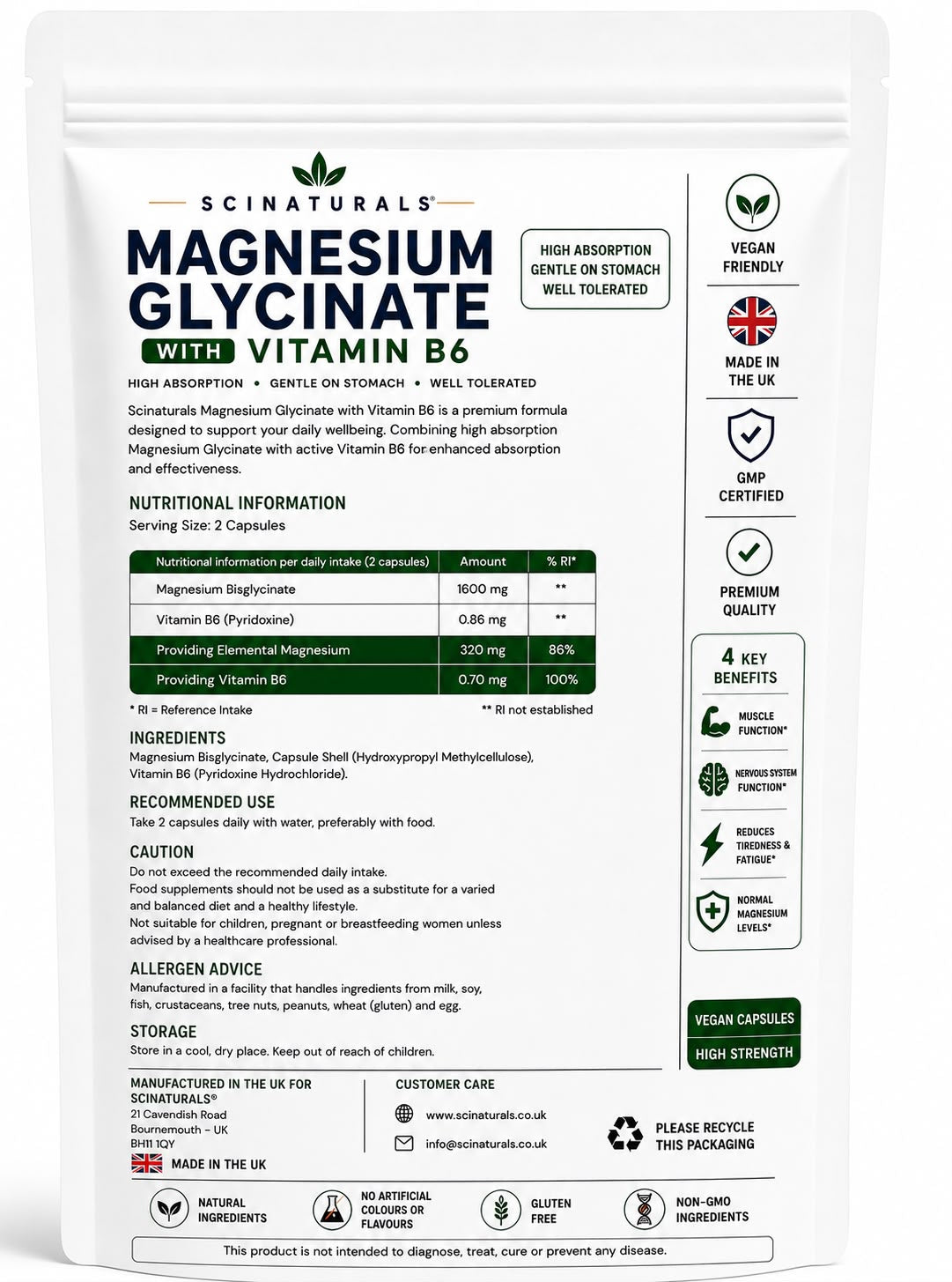 Magnesium Glycinate 750mg with Vitamin B6