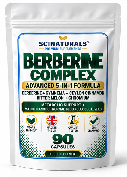 Berberine Complex 5-in-1 – Berberine, Gymnema, Ceylon Cinnamon, Bitter Melon & Chromium – 90 Capsules