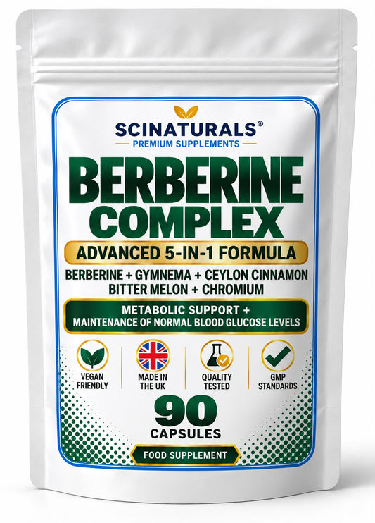 Berberine Complex 5-in-1 – Berberine, Gymnema, Ceylon Cinnamon, Bitter Melon & Chromium – 90 Capsules
